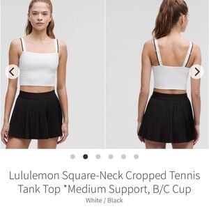 Lululemon Square-Neck Cropped Tennis Tank Top Med Support White Black 2025 Sz 8
